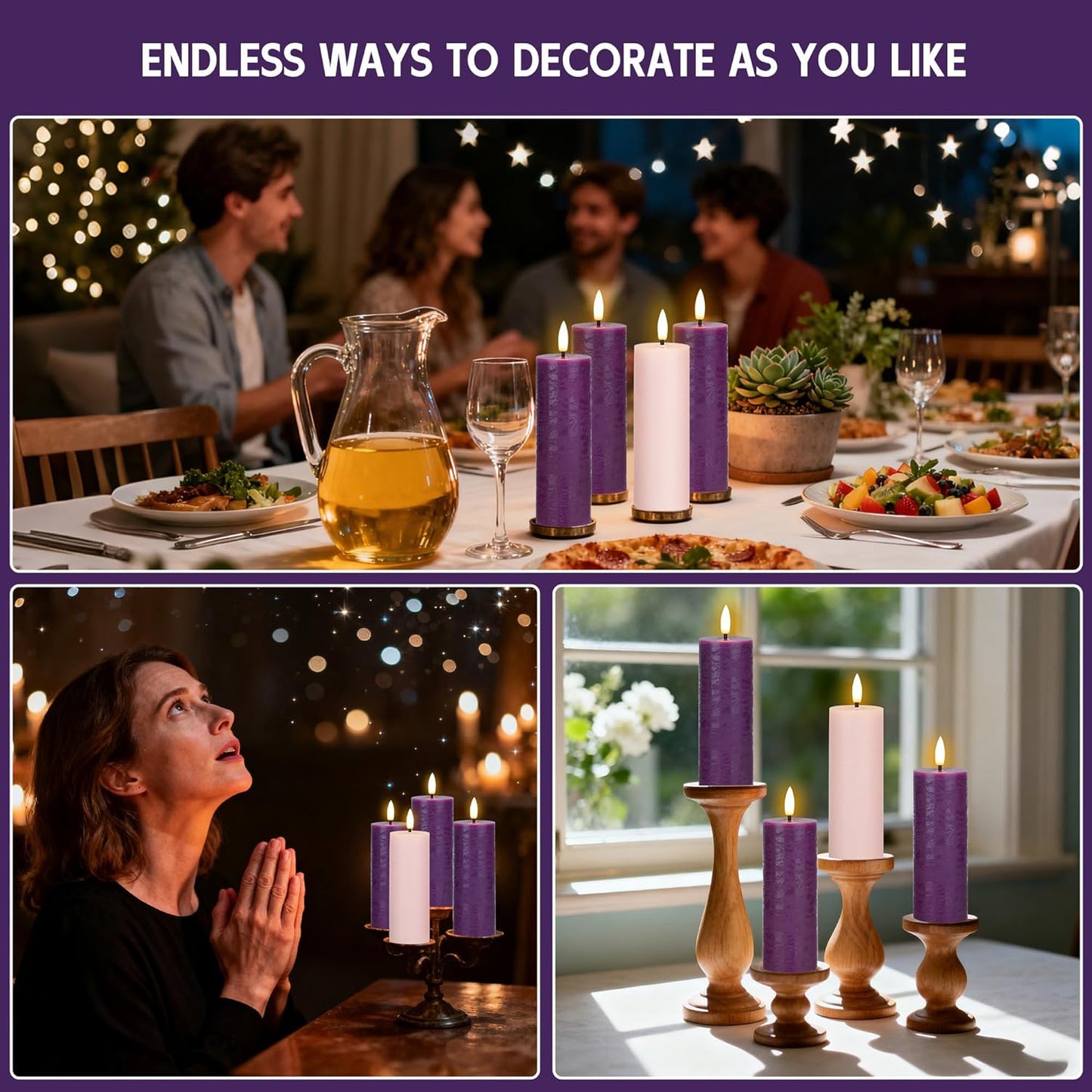 Flickering Flameless Candles, Real Wax Battery Operated Candles with Remote, Flat Top Led Flameless Pillar Candles for Home, Wedding, Party Decor, Set of 4, Φ 3" H 4" 5" 6" 8", Ivory