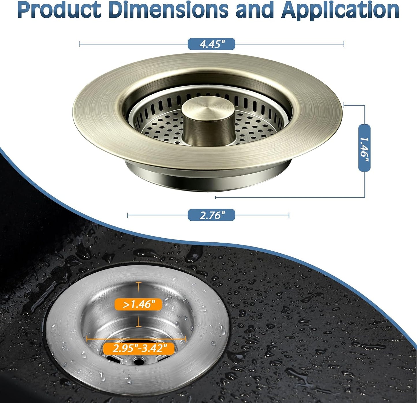 Sink Drain Strainer 3 in 1, 304 Stainless Steel Pop Up Kitchen Sink Stopper with Anti-Clogging Basket, Kitchen Essential Drain Anti-Clog Gadgets, Fits US Standard 3-1/2'' Sink Drain (SUS 304 Brushed)
