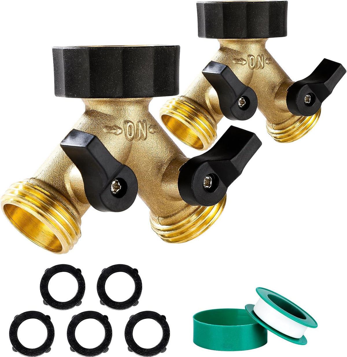 Brass Hose Splitter 2 Way, Heavy Duty Garden Hose Splitter with Shut Off Valves, Y Connector Hose Adapter, No Leak, Includes Washers & Teflon Tape – Dalmbox