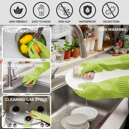 DABOGOSA Mamison 2 Pairs Reusable Waterproof Household Dishwashing Cleaning Rubber Gloves, Non-Slip Kitchen Glove (Pink, Medium (Pack of 2))