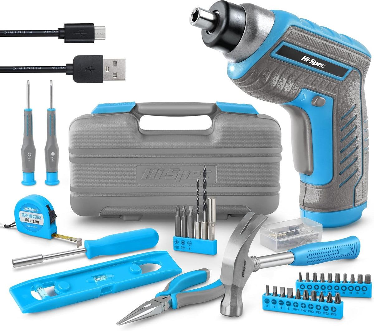 Hi-Spec Tool Kit with 3.6V USB Small Electric Screwdriver Set, Pink Drill Set for Women, Tool Kit for Home