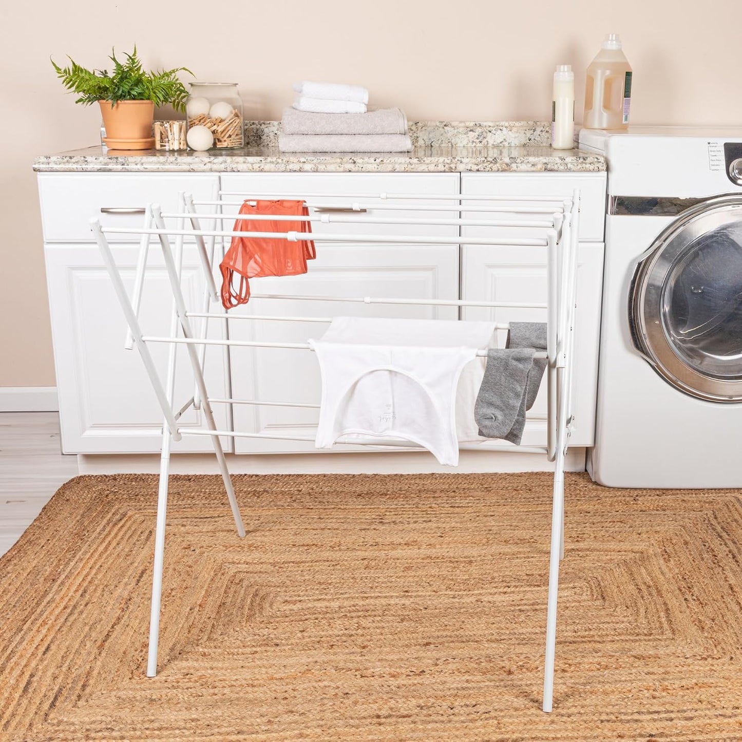 Household Essentials Clothes Drying Rack, Foldable, Expandable and Collapsible Laundry Drying Rack, Silver