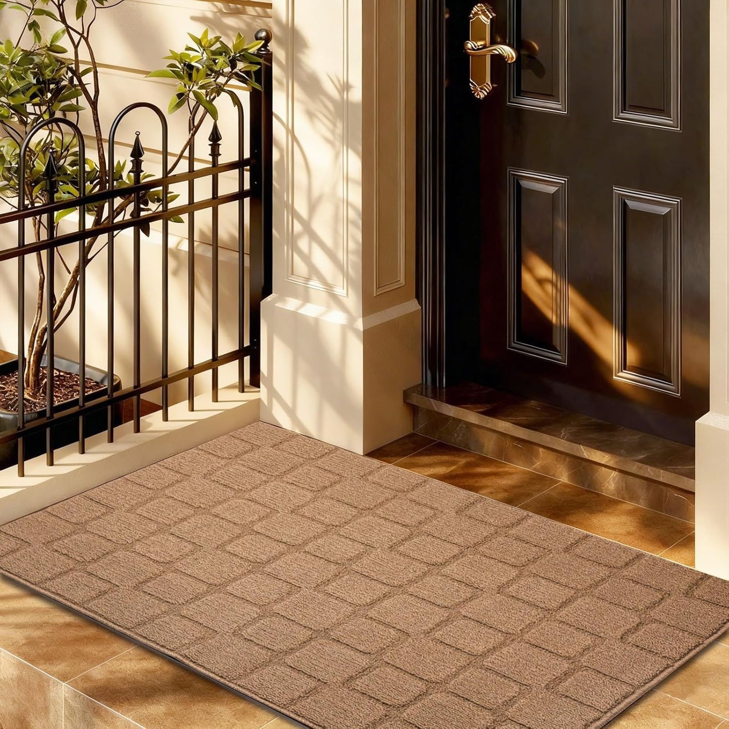 Front Door Mat Outside Entrance, Outdoor Indoor Door Mats for Entryway, Entrance, Entry, Patio, Waterproof Non Slip Doormat, Low-Profile, 20" × 31.5“, Black