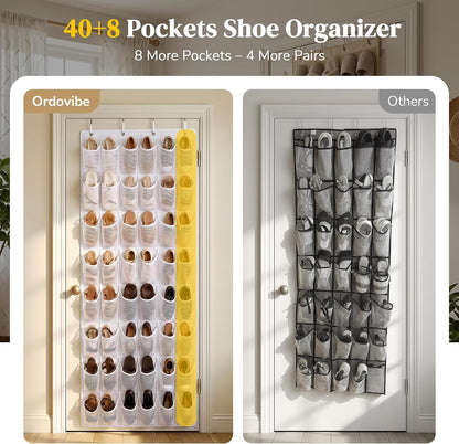 48 Pockets Over the Door Shoe Organizer, Large Mesh Hanging Shoe Rack, 6-Column Heavy Duty Shoe Storage for Sneakers and Heels, Behind Door Holder for Entryway Bedroom Dorm College, Black