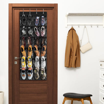 Simple Houseware 24 Pockets - Crystal Clear Over The Door Hanging Shoe Organizer, Gray (64'' x 19'')