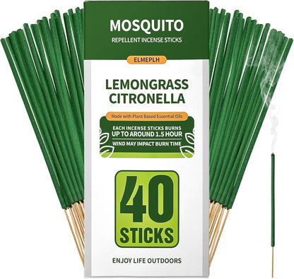 Mosquito Repellent Incense Sticks 40 Pieces per Box - Citronella Incense Sticks or Outdoor Patio/Citronella Oil/Lemongrass and Rosemary Oil/Made with Natural Based Essential