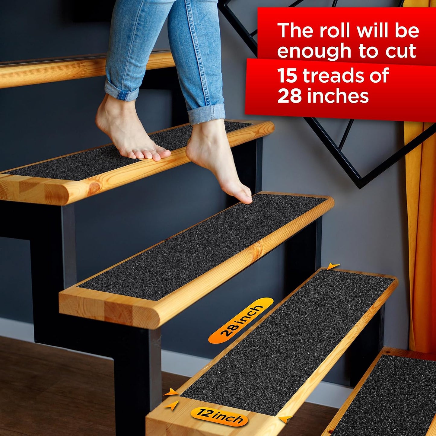 Grip Tape - Heavy Duty Anti Slip Tape for Stairs Outdoor/Indoor Waterproof 4Inch x 35Ft Safety Non Skid Roll for Stair Steps Ramp Traction Tread Staircases Grips Adhesive Non Slip Strips Walk Black