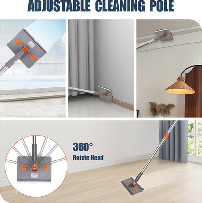 NexaGlow Baseboard Cleaner Tool with Handle | 3-in-1 Adjustable Cleaning Mop with Microfiber Pads & Gloves | 180° Wall Mop Cleaner with 66" Long Handle for Walls, Windows, Floors & Baseboards