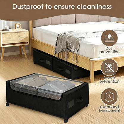 Under Bed Storage with Wheels, 2-Pack Under the Bed Storage Containers with Clear Lids & Label, Underbed Storage Bins, XXXL 85L 11 inches Rolling Metal Drawer for Clothes, Shoes, Toys, Books - Gray