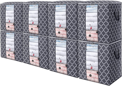 WISELIFE Storage Bags 3 Pack/100L Large Blanket Clothes Organization and Storage Containers for Comforters,Bedding, Foldable Organizer with Reinforced Handle, Clear Window, Sturdy Zippers,Gray