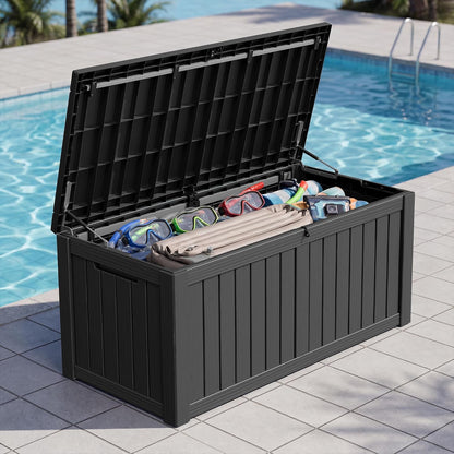 Outdoor Storage Box, 31 Gallon Resin Deck Boxes Outdoor Waterproof For Patio Furniture, Garden Tools, Pool Supplies, Lockable And UV Resistant (Rattan Gray)