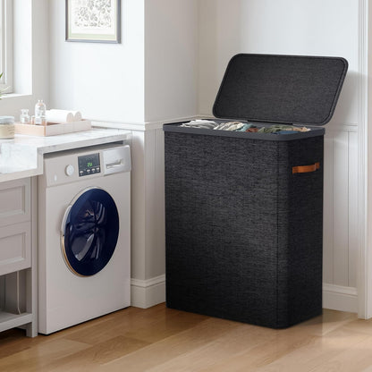 Sorbus Laundry Hamper with Lid - Collapsible 3-Compartment Fabric Laundry Basket with Handles and Removable Laundry Bag – 50 Gallon (190 L) Dirty Clothes Hamper for Bedroom, bathroom and dorm (Beige)