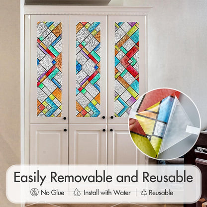 SUNBABY Reeded Glass Window Privacy Film, Frosted Glass Window Film for Bathroom & Front Door, Static Cling Decorative 3D Window Stickers Day and Night Privacy Sun Heat Blocking (17.5 x 78.7 Inch)