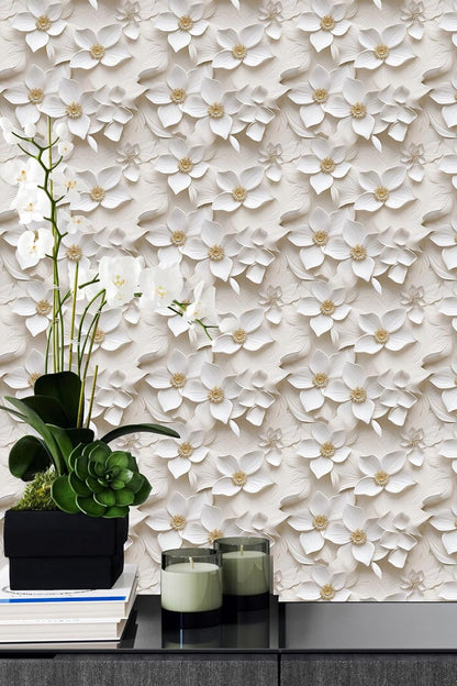 Floral Peel and Stick Wallpaper 3D Effect Interior Wall Décor Contact Paper Self Adhesive Removable Renter Friendly for Bedroom Living Cabinet Room 17.7in x 9.8ft (Not Textured Wallpaper