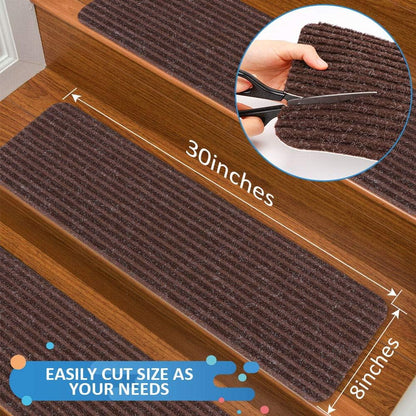 RIOLAND Stair Treads Carpet Non-Slip Indoor Stair Runners for Wooden Steps, Stair Rugs for Kids and Dogs, Set of 15, 8" X 30", Gray