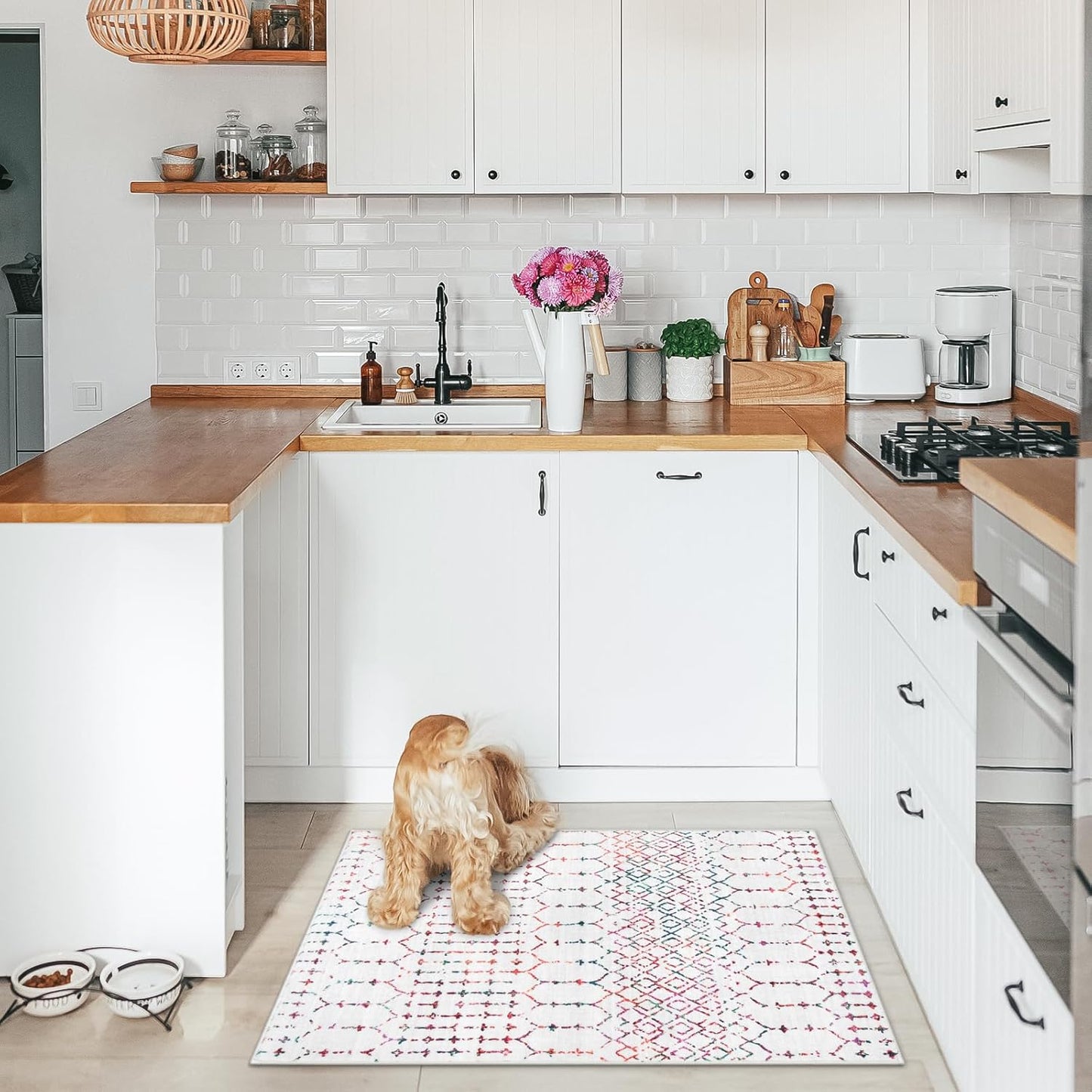 Lahome Moroccan Entry Rug 2x3, Non-Slip Washable Front Indoor Door Mat Rubber Backing Low-Profile Door Rugs, Small Geometric Print Distressed for Entryway Bathroom Kitchen, Black Hana