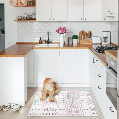 Lahome Moroccan Entry Rug 2x3, Non-Slip Washable Front Indoor Door Mat Rubber Backing Low-Profile Door Rugs, Small Geometric Print Distressed for Entryway Bathroom Kitchen, Black Hana