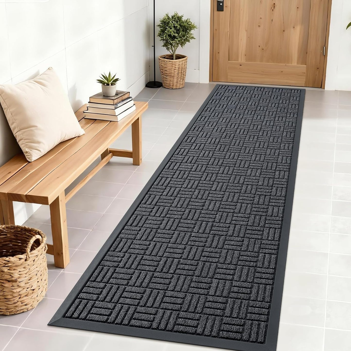 OLANLY Front Door Mat Outside Entrance 29.5x17, Absorbent, Heavy Duty Sturdy Natural Rubber Doormat Indoor Outdoor, Stain and Fade Resistant, Non-Slip Backing Low Profile Floor Mat for Entryway, Grey