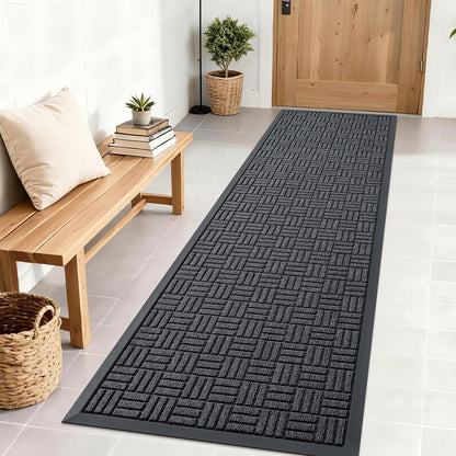 OLANLY Front Door Mat Outside Entrance 29.5x17, Absorbent, Heavy Duty Sturdy Natural Rubber Doormat Indoor Outdoor, Stain and Fade Resistant, Non-Slip Backing Low Profile Floor Mat for Entryway, Grey