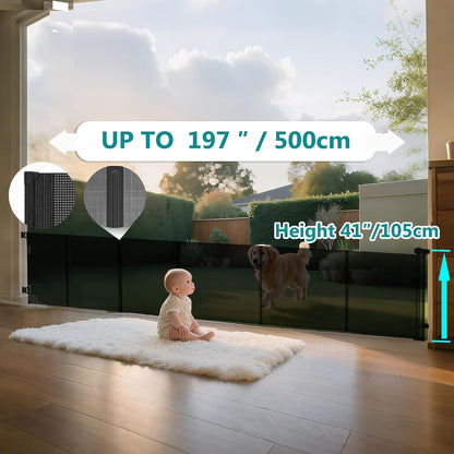 236 Inch Extra Wide Retractable Baby Gate,Mesh Baby Gate or Mesh Dog Gate,34" Tall,Child Safety Gate for Doorways, Stairs, Hallways, Indoor or Outdoor