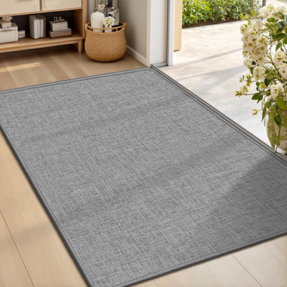 LEKEEPGO Ultra Thin Indoor Door Mat 17"x29", Low-Profile Door Mat Indoor Entrance, Non Slip Rubber Backing Inside Doormat Washable Welcome Front Entryway Dirt Trapper Entry Mat, Khaki