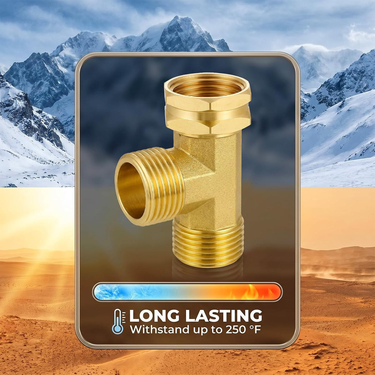 Garden Hose Tee Adapter, Brass Tee Fitting 3/4" GHT Swivel Female x Male x Male Water Pipe Connector Heavy Duty 3 Way Splitter T Shaped Adapter for Outdoor Faucet Hose Bib Drip Irrigation