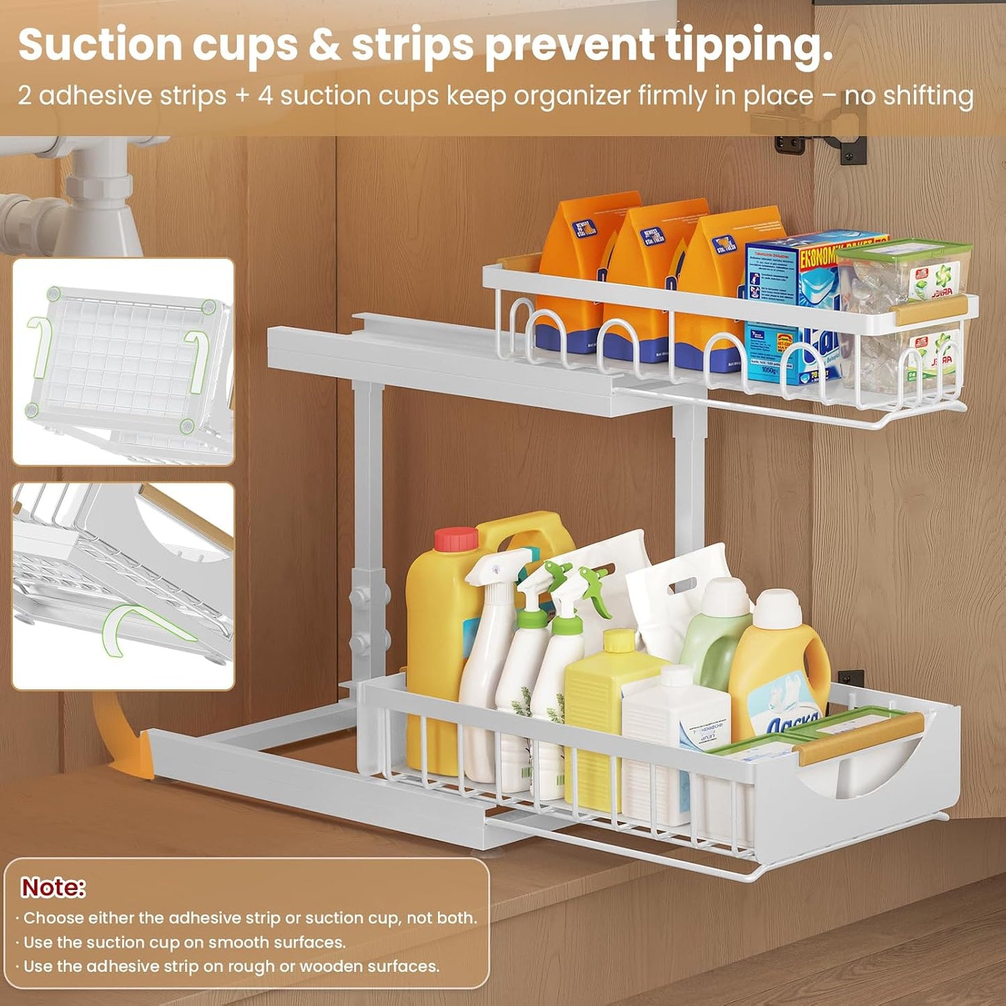 Under Sink Organizer and Storage for Bathroom and Kitchen - 2 Pack 3 Tier Under Cabinet Pull Out Shelf Organizers - Slide Out Drawer Organization for Home Cabinets Shelves and Drawers