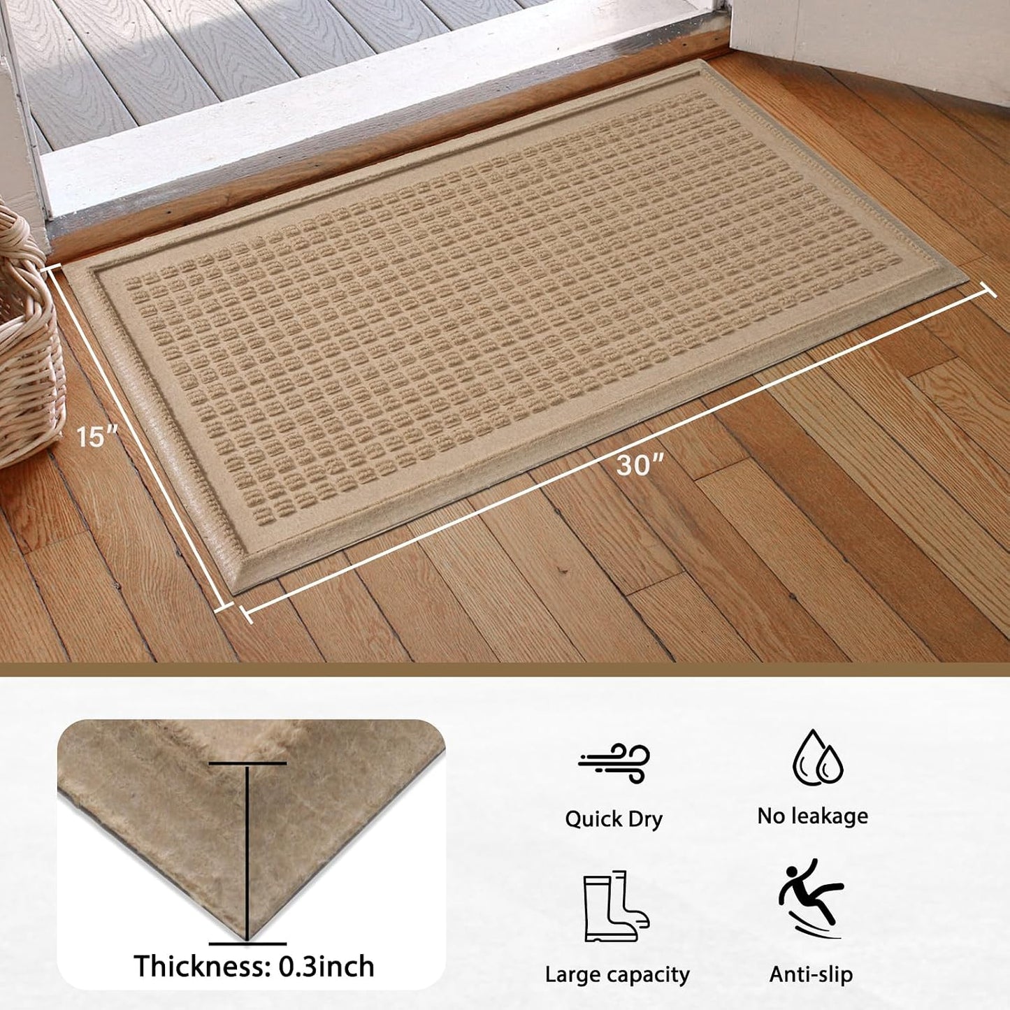 HIYARD Boot Tray for Entryway, Non-Slip Shoe Tray Drying Mat, Waterproof Boot Mat for Muddy Boots, Heavy Duty Shoe Storage Trays, Indoor/Outdoor Use, 16x47 inches, Beige