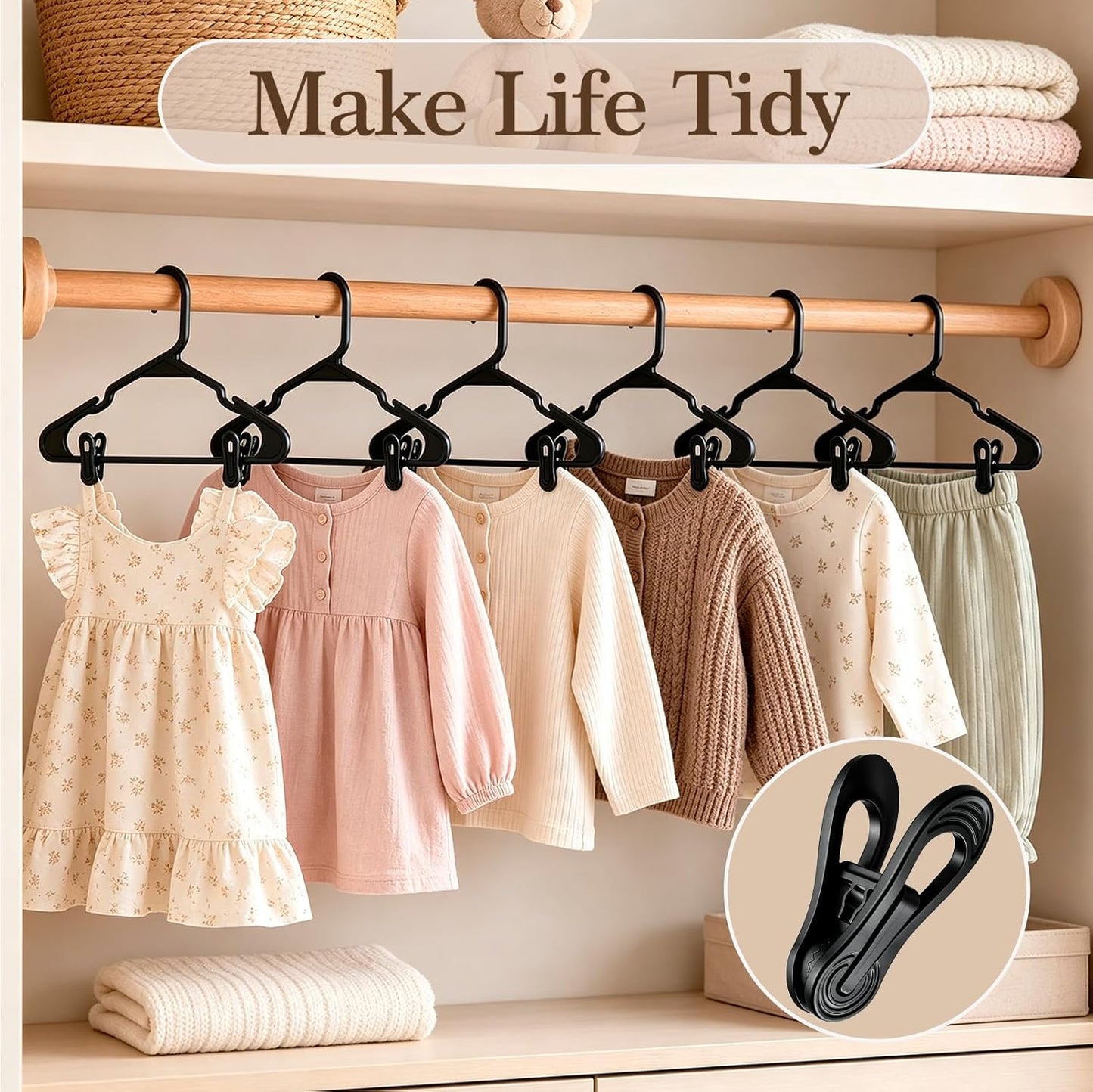 30 Pack Hanger Clips for Pants, Skirts, Baby Clothes, White | 2.6 Inch | Designed for Plastic Hangers | Flexible PP Plastic | Durable for Daily Use | Multi-Purpose Home Organization