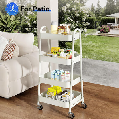 OLIXIS Metal 4 Tiers Utility Rolling Cart, Mobile Storage Shelf with Lockable Caster Wheels, Organization for Livingroom, Bathroom, Kitchen, & Narrow Places, 4-Tier Green