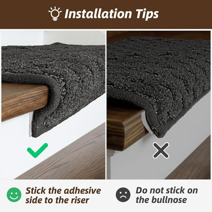 JSEI Bullnose Carpet Stair Treads, 14 Pcs Non Slip Stair Treads for Wooden Steps Indoor with TPE Backing, 11" x 30" Machine Washable Stair Runners with Edge Protection for Kids, Elders and Pets, Beige