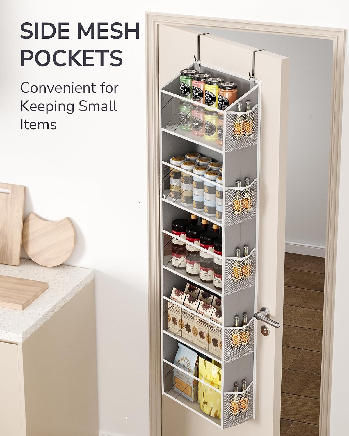 ULG Over the Door Organizer, 5-Tier Extra Large Hanging Storage with 10 Mesh Pockets, 100 lbs Capacity, Heavy Duty Door Organizer for Closet, Bedroom, Nursery Storage, Beige