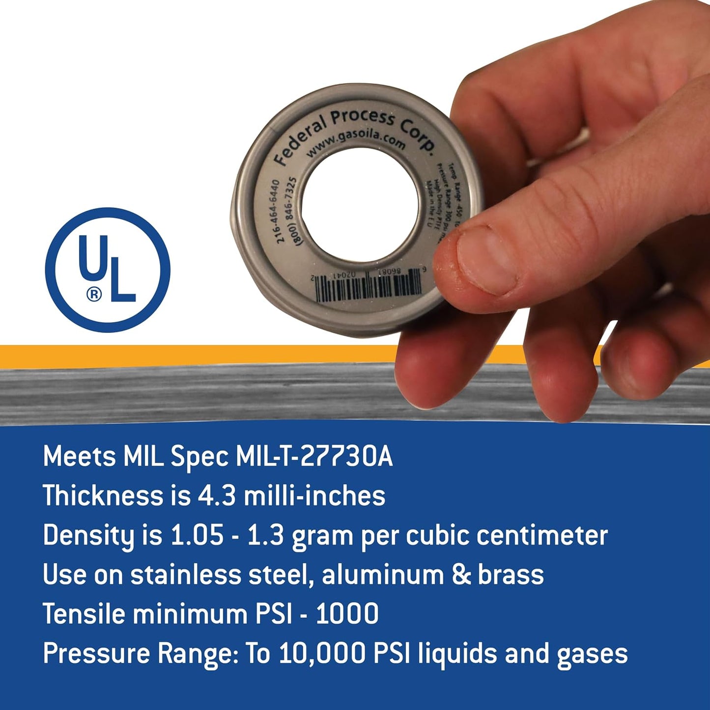 Gasoila Nickel PTFE Thread Seal Tape – Professional-Grade, 1/2 Inch x 260 Inch, High-Density Thread Tape for Stainless Steel Pipes– Leak-Proof Seal, Non-Toxic