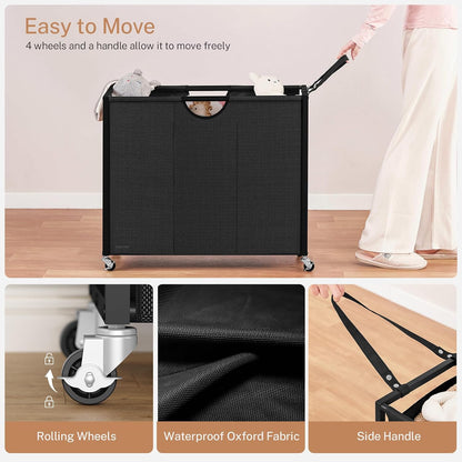 Laundry Sorter 3 Section, 120 L Laundry Hamper with 2 Drawers & 2-tone Top Panel, Rolling Laundry Basket Organizer with Pull-Out Removable Oxford Fabric Bags for Laundry Room Organization UNZYL006BVV3
