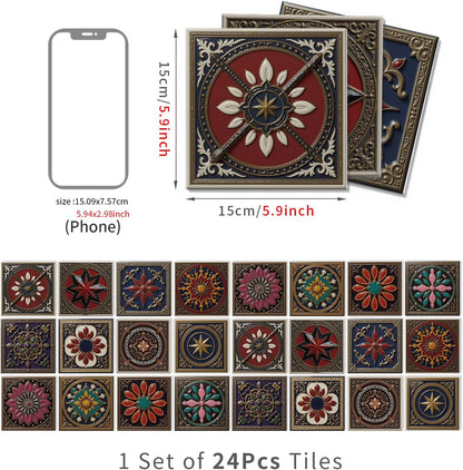 Peel and Stick Backsplash Tile Sticker for Kitchen and Bathroom Walls - 24 Removable 5.9"x5.9" Tiles, Waterproof