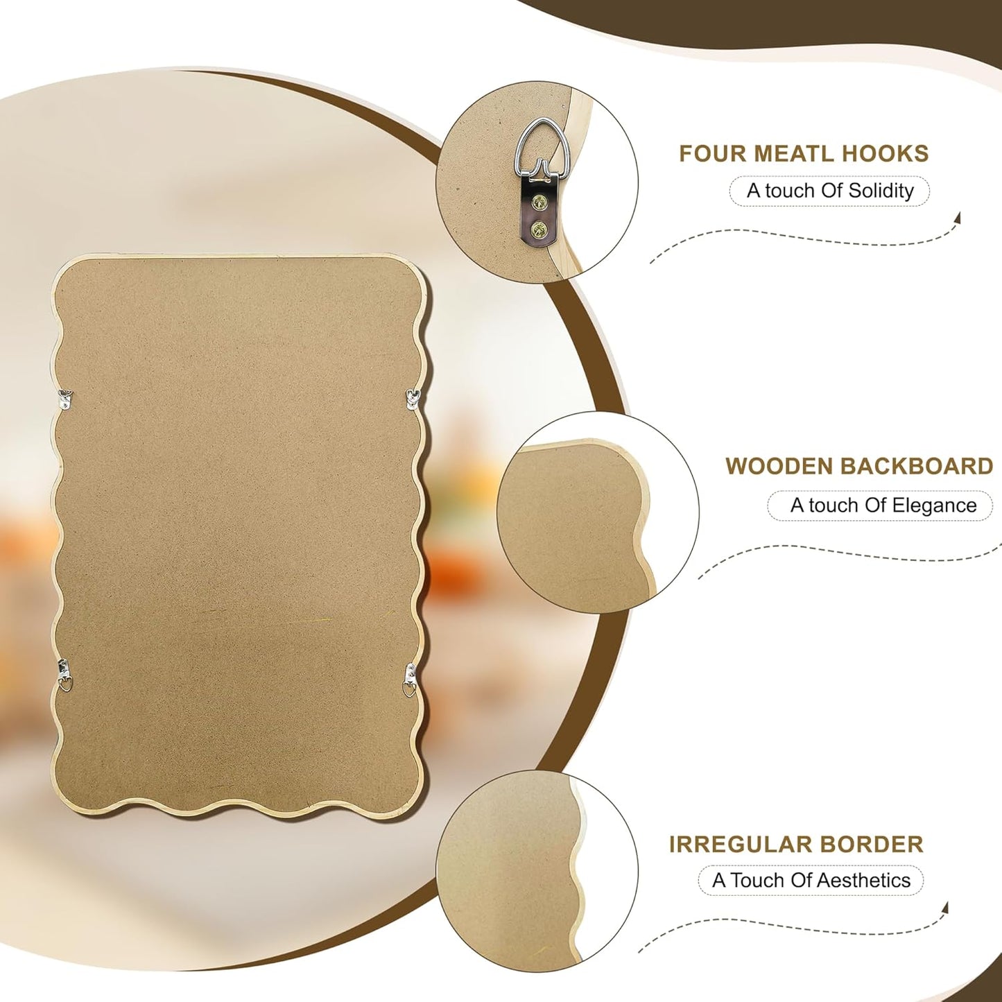 Full Length Mirror, 55"x28" Boho Wavy Wood Floor Mirror, for Bathroom, Bedroom, Living Room, Cloakroom, Entryway