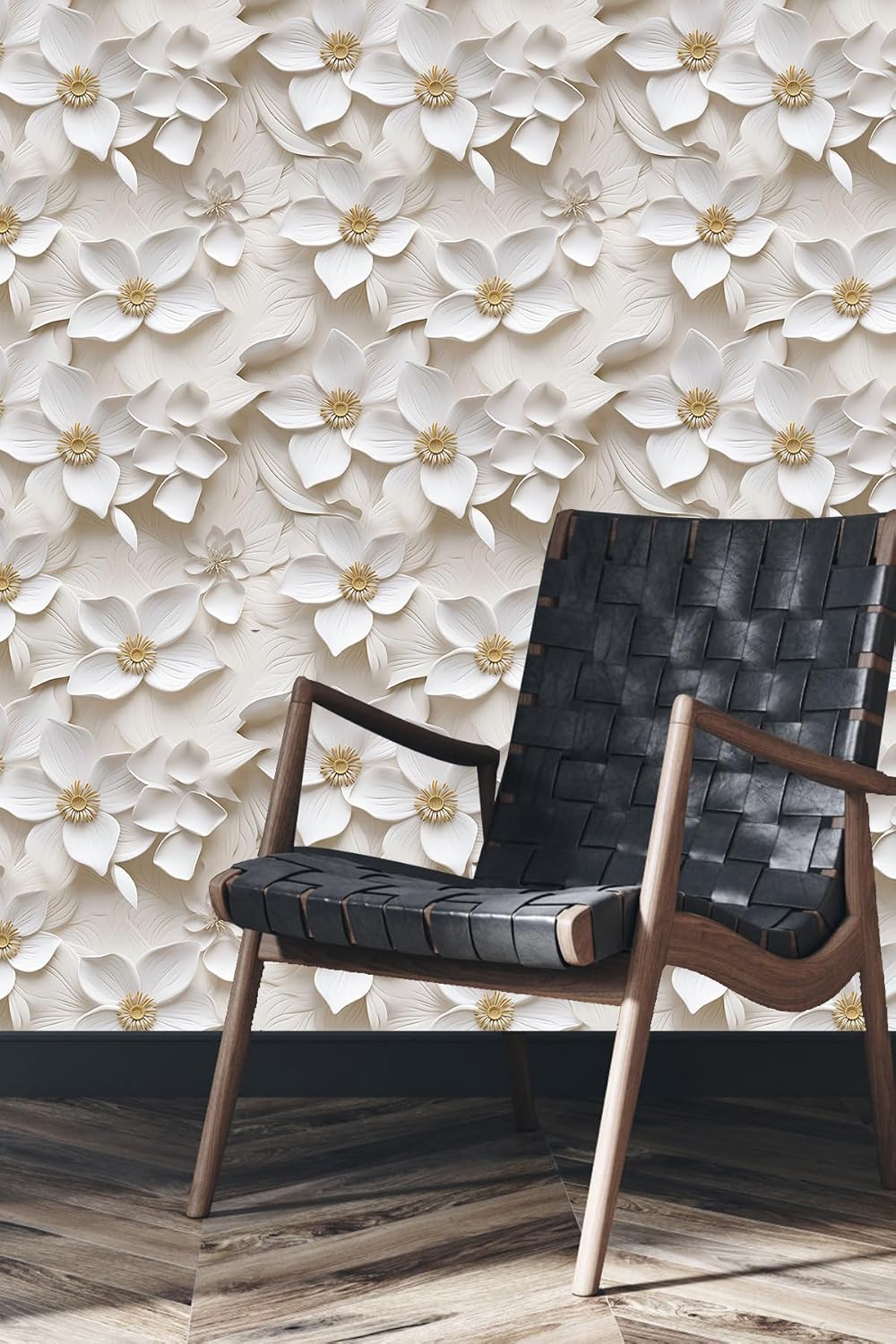Floral Peel and Stick Wallpaper 3D Effect Interior Wall Décor Contact Paper Self Adhesive Removable Renter Friendly for Bedroom Living Cabinet Room 17.7in x 9.8ft (Not Textured Wallpaper