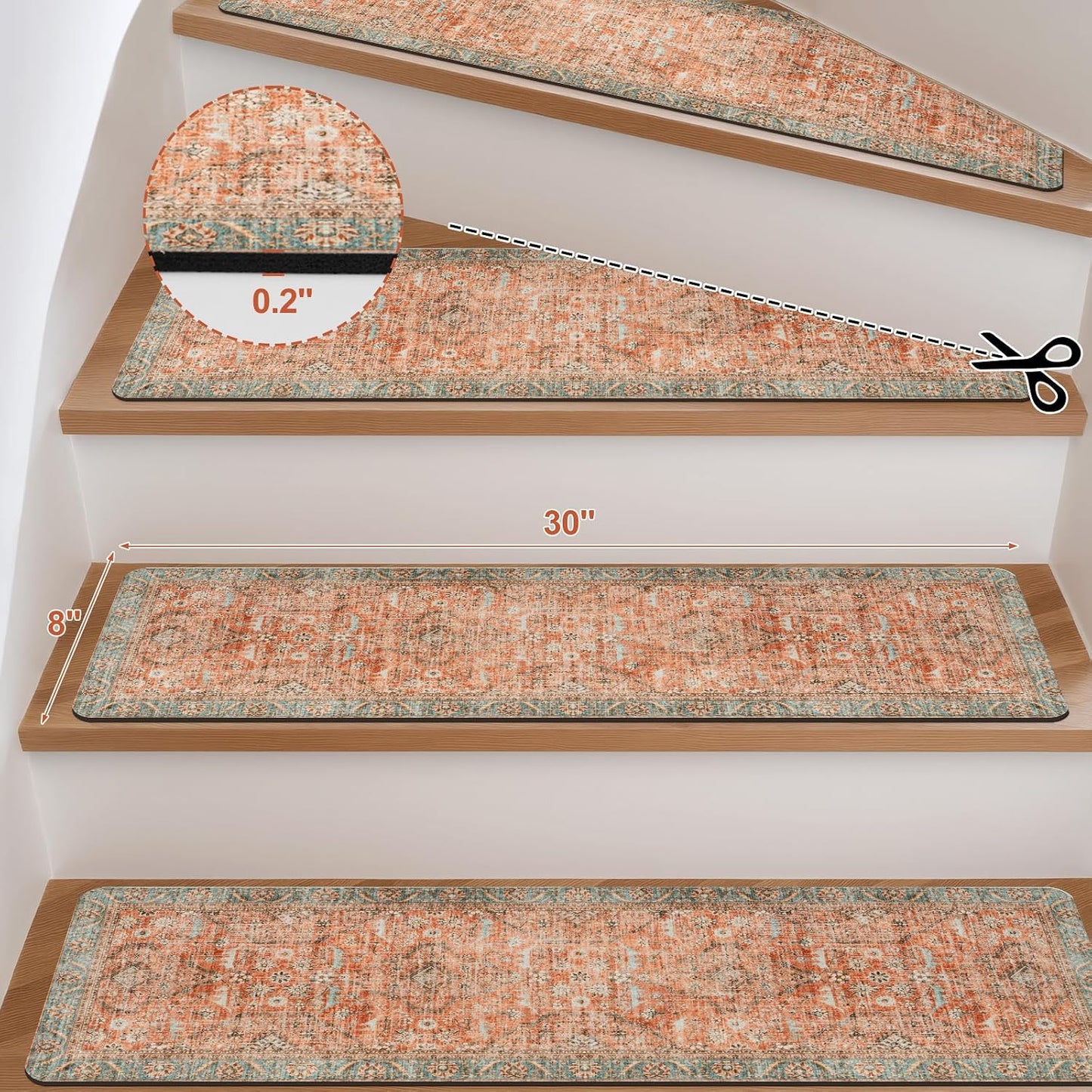 Tiveney Stair Treads Non Slip 15PCS 8"x30" Stair Runner, Rubber Backing Carpet Stair Treads for Wooden Steps, Washable Safety Carpet for Stairs Khaki Indoor Staircase Step Treads for Kids Elder Dogs