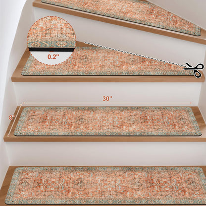 Tiveney Stair Treads Non Slip 15PCS 8"x30" Stair Runner, Rubber Backing Carpet Stair Treads for Wooden Steps, Washable Safety Carpet for Stairs Khaki Indoor Staircase Step Treads for Kids Elder Dogs