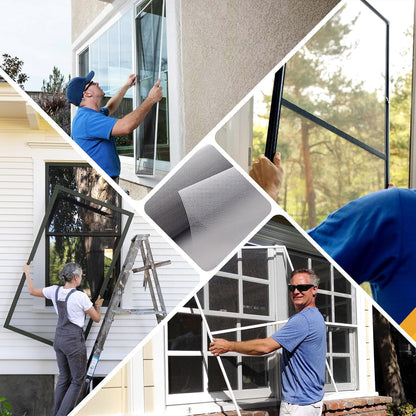 King&Charles Window Screen Door Repair/Replacement Kit, Include Black Screen Mesh 48"x118"+ 2 Roller+50Ft Spline+8Clips+Hook, 6 in 1 Window Mesh Kit, Steel/Nylon Bearing Roller