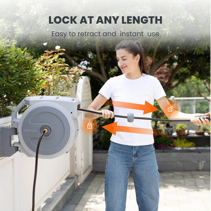 Giraffe Tools Retractable Garden Hose Reel 1/2 Inch x 100 ft, Super Heavy Duty, Any Length Lock, Slow Return System, Wall Mounted and 180 Deg Swivel Metal Bracket
