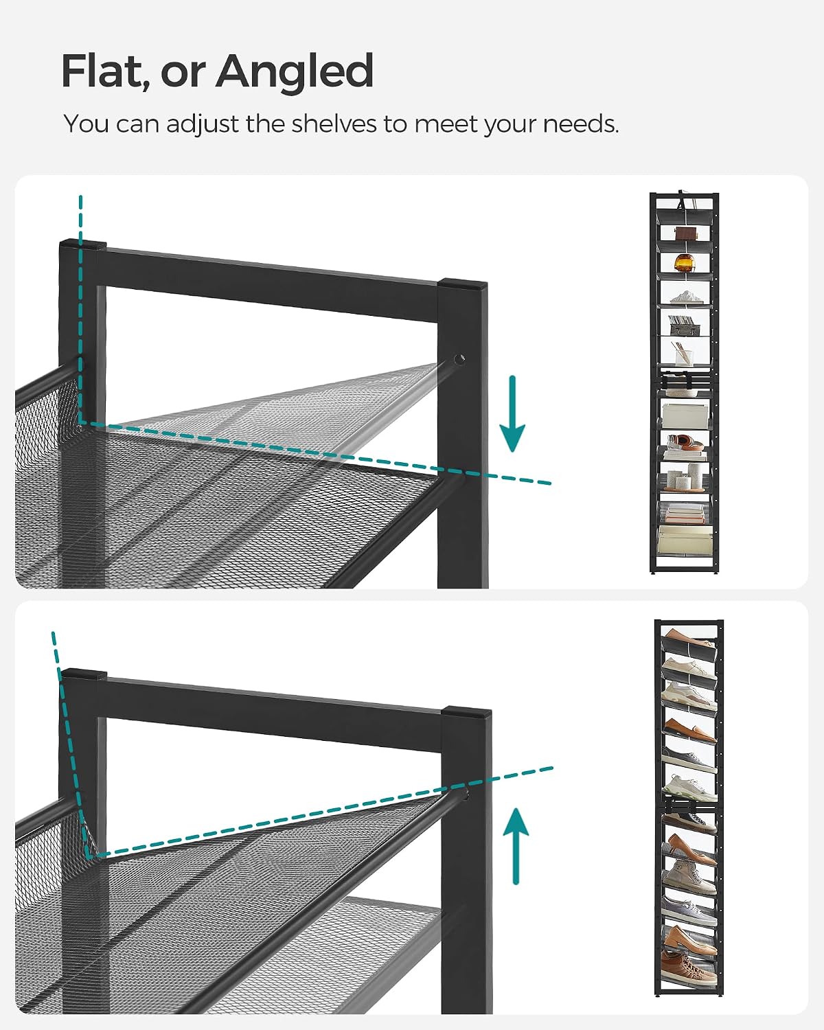 SONGMICS Shoe Rack, 12-Tier Shoe Organizer, Metal Shoe Storage for Garage, Entryway, Set of 2 6-Tier Stackable Shoe Shelf, with Adjustable Flat or Angled Shelves, Holds 48-60 Pairs, Black ULMR12B