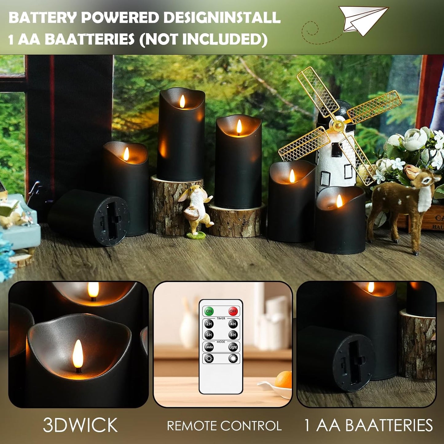 kakoya Flameless LED Candles Battery Operated with Remote and Timer,Flickering Electric Fake Plastic Pillar Candles Set of 12(D3 x H 3" 4" 5") Ivory