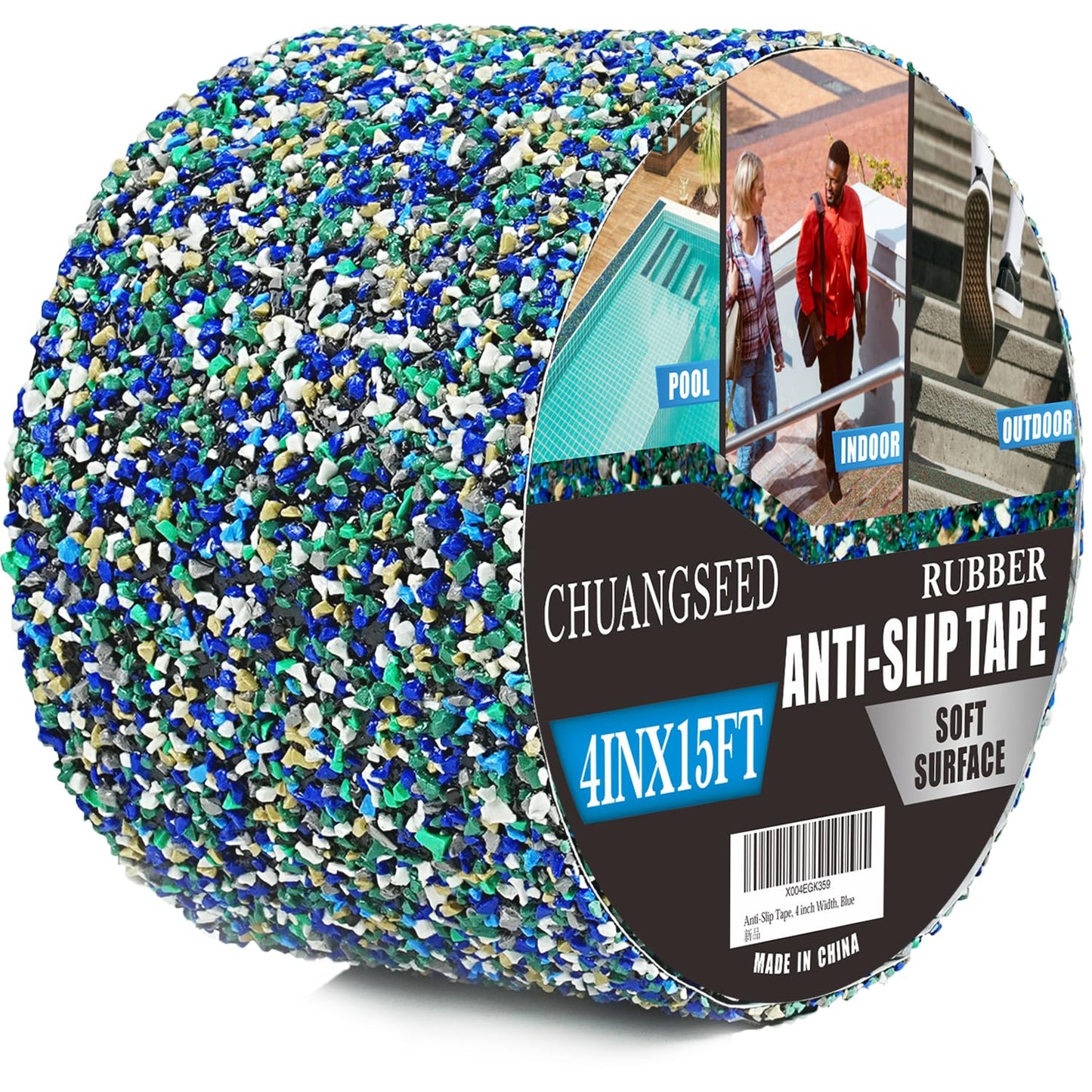 CHUANGSEED Anti-Slip Tape 2" x15ft - Waterproof Blue Safety Grip Tape for Stairs, Pool, Bathroom, Outdoor Steps - Heavy Duty Non-Slip Traction Strip