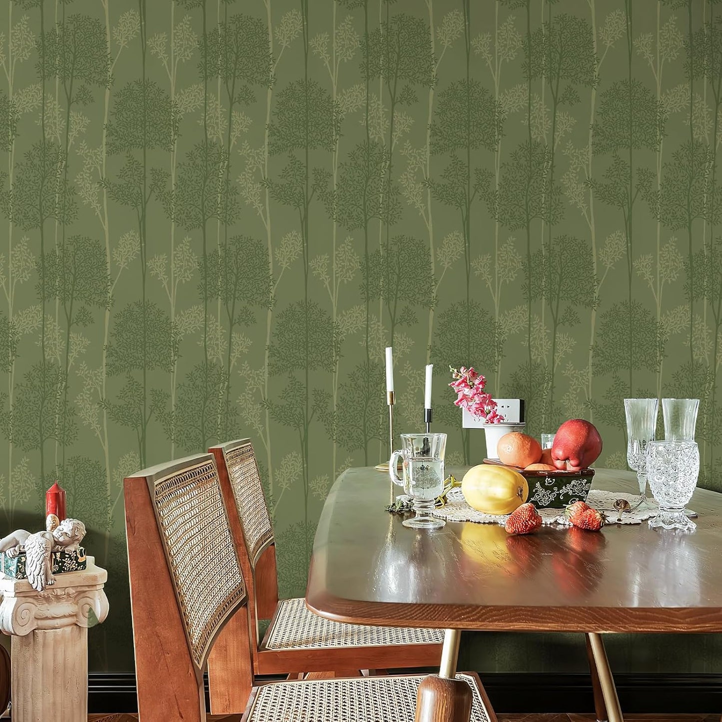 JiffDiff Warm White Self Adhesive Wallpaper with Waterproof, Farmhouse Removable Peel and Stick Wallpaper for Bathroom and Cabinets Decor, Botanical Renter Friendly Contact Paper 17.3" X 120"