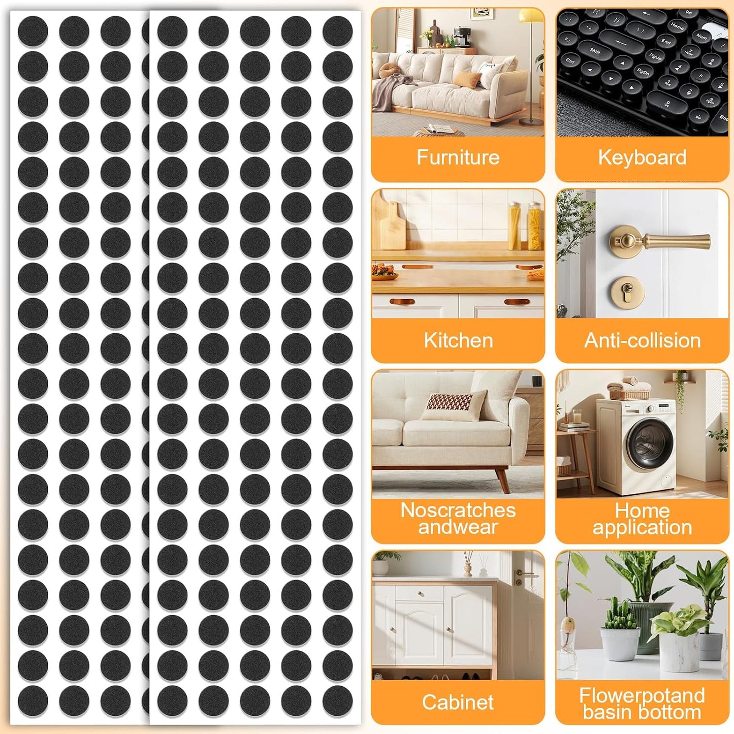 800Pcs Small Felt Pads, Self-Adhesive EVA Foam Furniture Pads, Round Felt Furniture Stickers Floor Protectors for Desks Drawers Vases Photo Frames Cabinets Doors Candlesticks - Black