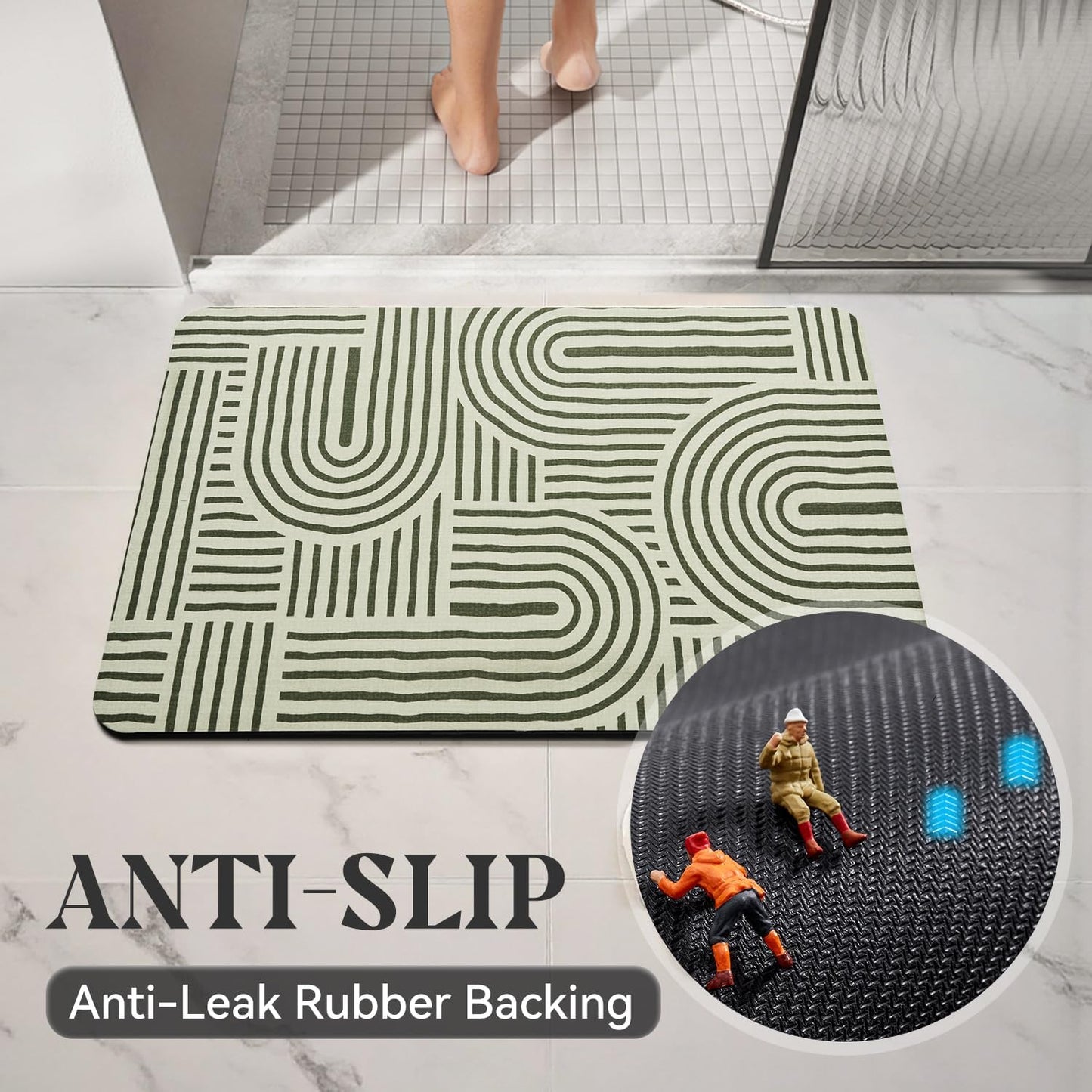 MontVoo -Bath Mat-Rubber Backing Non SlipThin Bathroom Rugs Fit Under Door- Quick Dry Absorbent Faux Suede Surface Grey Bathroom Floor Mats-Shower Rug for in Front of Bathtub Shower Gray 16x24