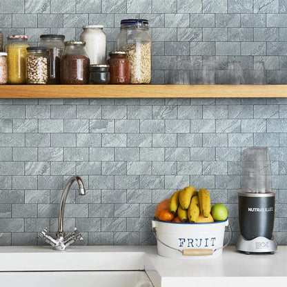 DICOFUN 10-Sheet Polished White Thick PVC Peel and Stick Backsplash, Ceramic Look Subway Tile White Kitchen Backsplash Peel and Stick Wall Tiles