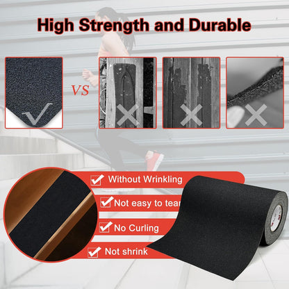 S&X Premium Outdoor Anti-Slip Tape - 4" x 60' Black Non-Slip Traction for Stairs, Ramps, Walkways, Boats, Weatherproof, High Traction, Long-Lasting Safety Solution