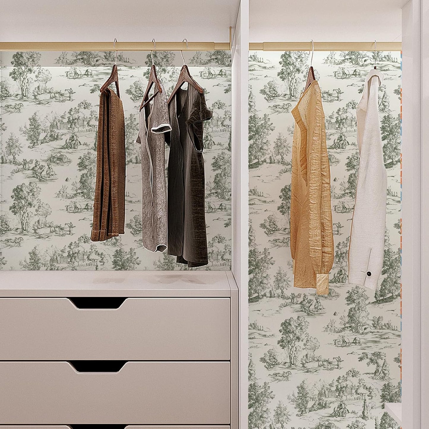 Peel and Stick Wallpaper, Self - Adhesive Removable Vintage Pastoral Landscape Pattern, PVC Contact Paper for Bedroom/Living Room/Kitchen/Bathroom/Cabinet, Renter Friendly